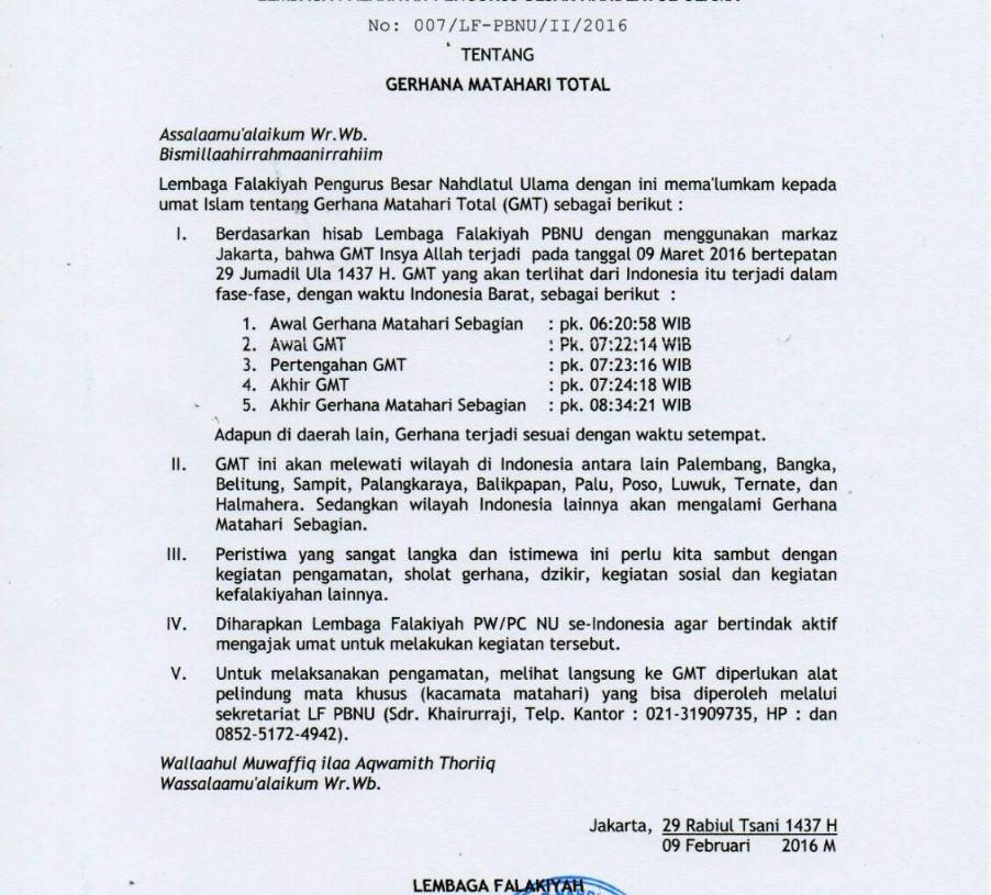 Pengumuman tentang Gerhana Matahari Total